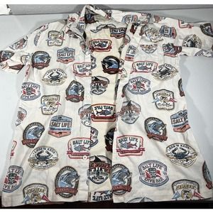 Salt Life Button Front Beer Label Print Shirt Mens M Short Sleeves Hawaiian